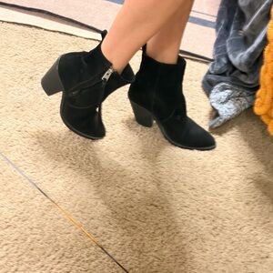 All Saints Black Suede Ankle Booties with Side Zip
